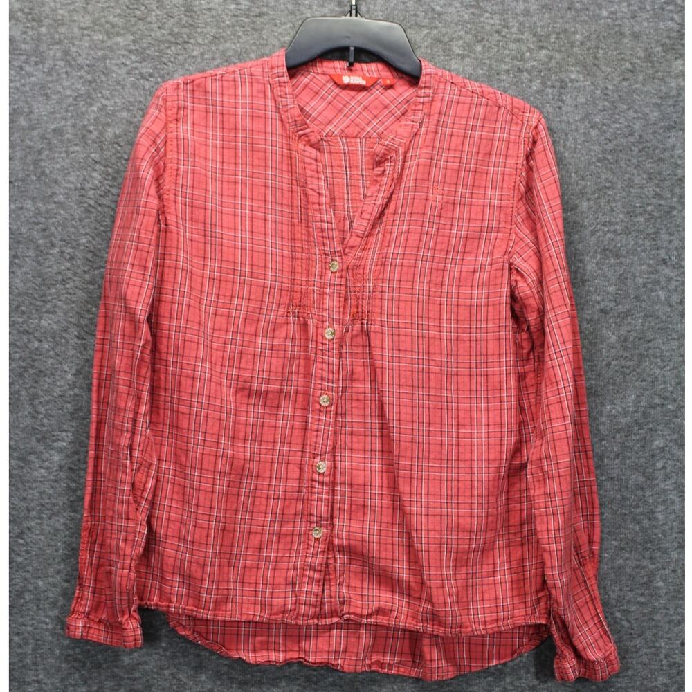 Fjall Raven Button Shirt Size Small Plaid Pleated Long Sleeve Red